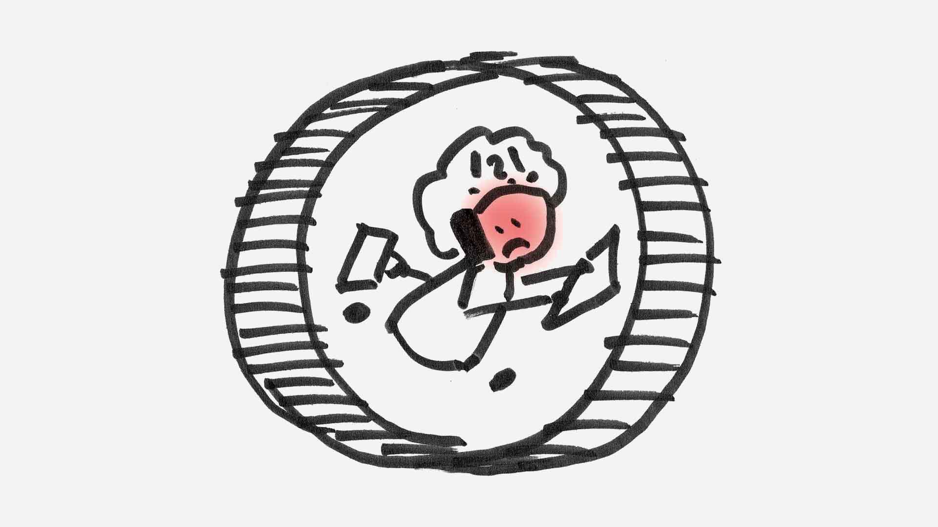 Wie voll ist dein Stressfass? Handzeichnung Hamsterrad Fachartikel
